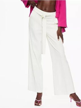 Mango • High-Rise White Wide-Leg Tie-Waist Pants